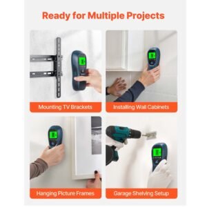 stud finder wall scanner, 5 in 1, electronic wall stud detector with smart sensor, high definition lcd display and audio alarm, for the center and edge of metal, ac wire, joists, pipes, blue