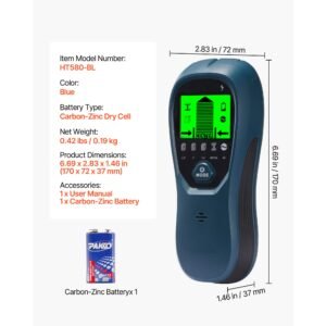 stud finder wall scanner, 5 in 1, electronic wall stud detector with smart sensor, high definition lcd display and audio alarm, for the center and edge of metal, ac wire, joists, pipes, blue