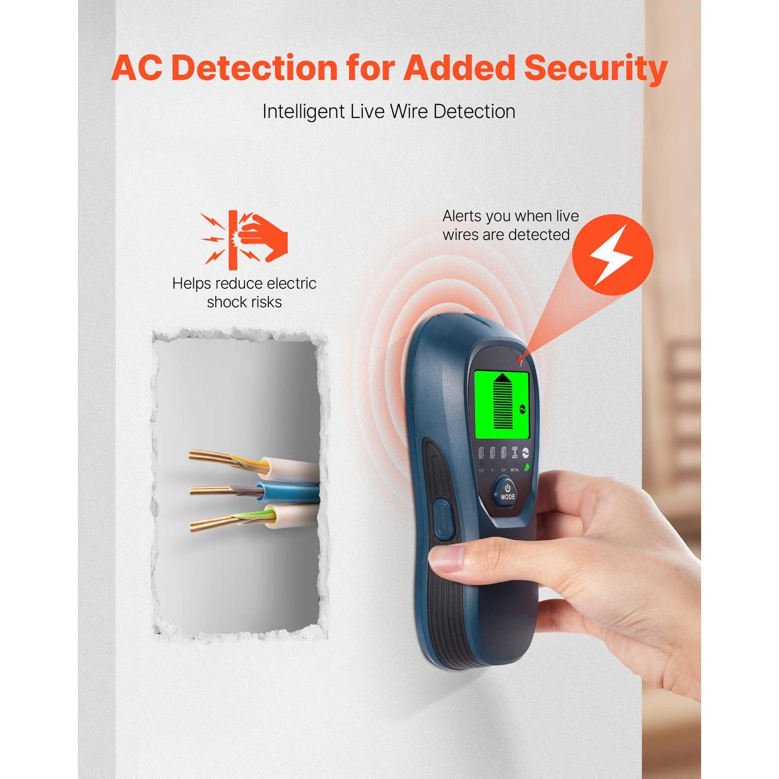 stud finder wall scanner, 5 in 1, electronic wall stud detector with smart sensor, high definition lcd display and audio alarm, for the center and edge of metal, ac wire, joists, pipes, blue