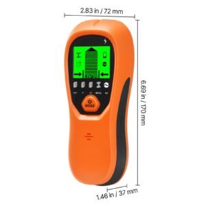 stud finder wall scanner, 5 in 1, electronic wall stud detector with smart sensor, high definition lcd display and audio alarm, for the center and edge of metal, ac wire, joists, pipes, orange