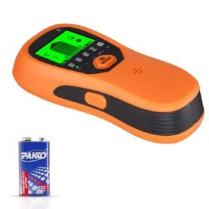 stud finder wall scanner, 5 in 1, electronic wall stud detector with smart sensor, high definition lcd display and audio alarm, for the center and edge of metal, ac wire, joists, pipes, orange