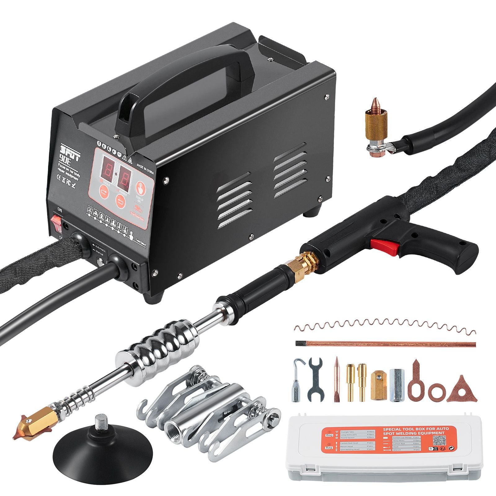 stud welder dent repair kit, 220v 3kw spot welder dent puller with auto/manual welding & 7 versatile modes, auto body spot welding dent puller machine for car, truck dent repair