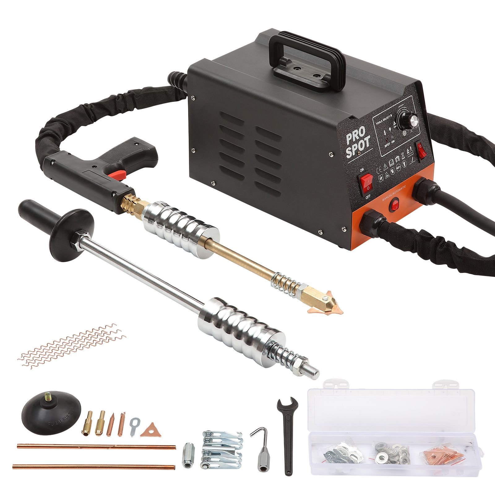stud welder dent repair kit, 3kw spot welder dent puller with 6 welding modes, auto body spot welding dent puller machine & 16 types of welding accessories for car, truck, motorcycle dent repair