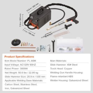 stud welder dent repair kit, 3kw spot welder dent puller with 6 welding modes, auto body spot welding dent puller machine & 16 types of welding accessories for car, truck, motorcycle dent repair
