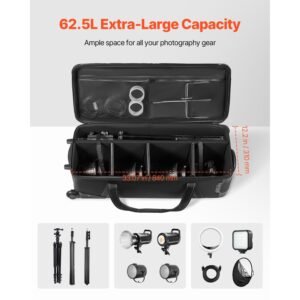 studio equipment trolley case, 35.83 x 11.81 x 14 in / 91 x 30 x 35.5 cm, rolling camera bag, carrying bag with wheels straps padded compartment handle, for light stands, tripods, telescopes