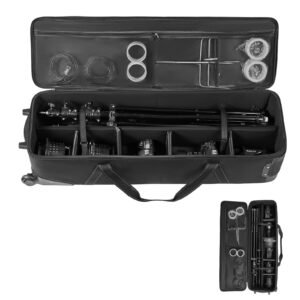 Studio Equipment Trolley Case, 39.37 x 14.96 x 12.60 in / 100 x 38 x 32 cm, Rolling Camera Bag, Carrying Bag with Wheels Straps Padded Compartment Handle, for Light Stands, Tripods, Telescopes