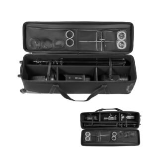 Studio Equipment Trolley Case, 51.57 x 14.37 x 14.96 in / 131 x 36.5 x 38 cm, Rolling Camera Bag, Carrying Bag with Wheels Straps Padded Compartment Handle, for Light Stands, Tripods, Telescopes