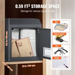 sturdy metal key locker, combo lock, mountable on wall, 12'', charcoal gray, ensures safe keeping of mail and keys