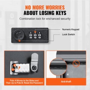 sturdy metal key locker, combo lock, mountable on wall, 12'', charcoal gray, ensures safe keeping of mail and keys