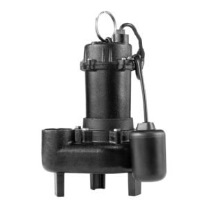 submersible sewage pump, 1 hp, 5200 gph cast iron sewage/effluent pump with automatic tethered float switch, 2 inch npt discharge, 120v, 25 ft max lift, for basement, septic tank, residential