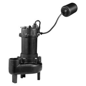 submersible sewage pump, 1 hp, 5200 gph cast iron sewage/effluent pump with automatic tethered float switch, 2 inch npt discharge, 120v, 25 ft max lift, for basement, septic tank, residential
