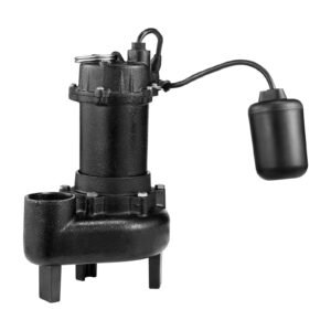 submersible sewage pump, 1 hp, 5200 gph cast iron sewage/effluent pump with automatic tethered float switch, 2 inch npt discharge, 120v, 25 ft max lift, for basement, septic tank, residential
