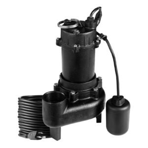 Submersible Sewage Pump, 1/2 HP, 4800 GPH Cast Iron Sewage/Effluent Pump with Automatic Tethered Float Switch, 2-Inch NPT Discharge, 120V, 20 ft Max Lift, for Basement, Septic Tank, Residential
