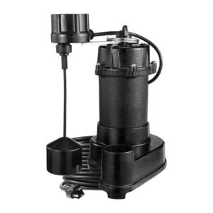 Submersible Sewage Pump, 1/3 HP, 3000 GPH Cast Iron Sewage/Effluent Pump with Automatic Float Switch, 1.5-Inch NPT Discharge, 120V, 25 ft Lift, for Basement, Septic Tank, Residential Sump Basin
