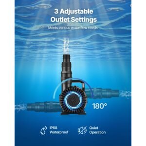 submersible water pump, 280w 4500gph, aquarium return pump with 16.4 ft lift height & 180° adjustable flow direction, suitable for pond, aquarium, fountain, waterfall, and fish tank