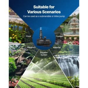 submersible water pump, 280w 4500gph, aquarium return pump with 16.4 ft lift height & 180° adjustable flow direction, suitable for pond, aquarium, fountain, waterfall, and fish tank