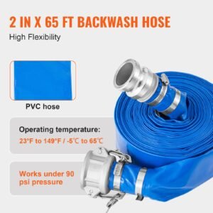 suction hose kit for water pump, with 2 in x 65 ft blue backwash hose, 20 ft green suction hose, and steel round hole strainer, camlocks, clamps, cam & groove adapter, for multiple purposes