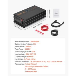 sump pump battery backup system, 1500w, auto switches to battery inverter for continuous sump pump operation, pure sine wave, lcd display, for basement protection emergency and power outage