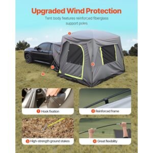 suv tent for camping, 10ft l x 8ft w, waterproof pu2000mm spacious double layer design for 5 8 person, suv camping tent with mesh windows, includes rainfly & storage bag, for outdoor activities
