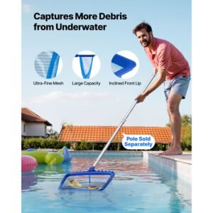 swimming pool cleaning kit, includes 2 detachable brush heads (20 inch / 5.5 inch) and 2 pool skimmer nets, 4 in 1 inground/above ground pools cleaning tools set for leaf, fine mesh, no poles