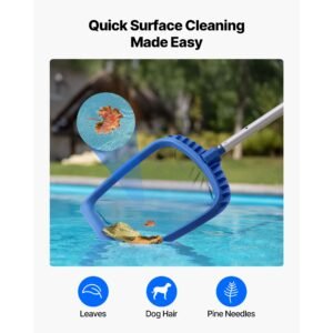 swimming pool cleaning kit, includes 2 detachable brush heads (20 inch / 5.5 inch) and 2 pool skimmer nets, 4 in 1 inground/above ground pools cleaning tools set for leaf, fine mesh, no poles