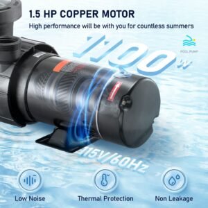 swimming pool pump 1.5hp 115v 1100w, single speed pumps for above ground, powerful pool pumps with strainer filter basket, 5280 gph max. flow, certification of etl for security