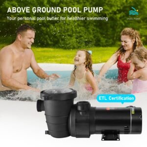 swimming pool pump 2.0hp 115v 1500w, single speed pumps for above ground pool, powerful pool pumps with strainer basket, 5400 gph max. flow, etl certification