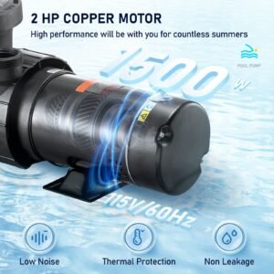 swimming pool pump 2.0hp 115v 1500w, single speed pumps for above ground pool, powerful pool pumps with strainer basket, 5400 gph max. flow, etl certification