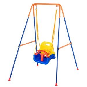 Swing Sets for Backyard, 3-in-1 Toddler Swing Set with 4 Sandbags, Foldable Metal Stand, Easy to Assemble, Swingset Indoor/Outdoor for Kids 3-6 Years, Youth 6-10 Years and Teenagers 10+
