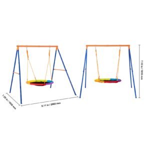 swing sets for backyard, 440lbs load capacity swing set, 40" saucer swing seat with heavy duty a frame metal swing stand and adjustable rope, easy to assemble, swingset outdoor for kids