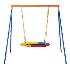swing sets for backyard, 440lbs load capacity swing set, 40" saucer swing seat with heavy duty a frame metal swing stand and adjustable rope, easy to assemble, swingset outdoor for kids