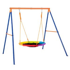 swing sets for backyard, 440lbs load capacity swing set, 40" saucer swing seat with heavy duty a frame metal swing stand and adjustable rope, easy to assemble, swingset outdoor for kids