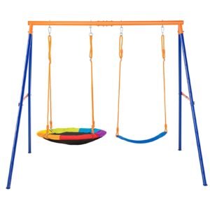 swing sets for backyard, 440lbs load capacity swing set, with 1 saucer swing seat, 1 belt swing seat, heavy duty a frame metal swing stand and adjustable rope, swingset outdoor for kids