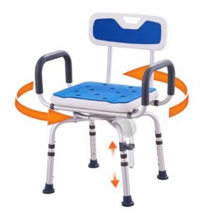 swivel shower chair 360 degree, adjustable shower seat with armrests and backrest for inside shower or bathtub, non slip rotating bathtub chair seat for elderly disabled injured, 400lbs capacity