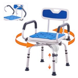 swivel shower chair 360 degree, adjustable shower seat with pivoting arms for inside showers or tubs, non slip rotating bathtub shower chair for elderly disabled injured, 400lbs capacity