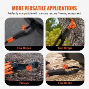 synthetic soft shackle, 1/2" x 22" (2 pack) 44092 lbs (20 ton) breaking strength recovery tow shackles with extra 2 sleeves & storage bag for utv, atv, trucks, jeep, off road vehicles, orange
