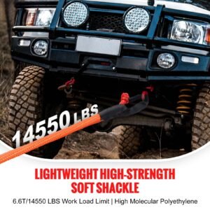synthetic soft shackle, 1/2" x 22" (2 pack) 44092 lbs (20 ton) breaking strength recovery tow shackles with extra 2 sleeves & storage bag for utv, atv, trucks, jeep, off road vehicles, red