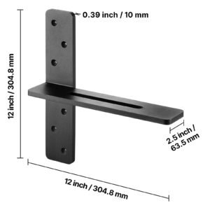 t shelf brackets 2 pcs, 200 lbs/90 kg weight capacity, 12x2.89x12 in / 304.8x73.5x304.8 mm, solid steel heavy duty brackets for shelves, countertop support floating bracket hardware with screws
