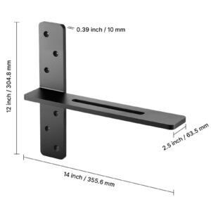 t shelf brackets 2 pcs, 200 lbs/90 kg weight capacity, 14x2.89x12 in / 355.6x73.5x304.8 mm, solid steel heavy duty brackets for shelves, countertop support floating bracket hardware with screws