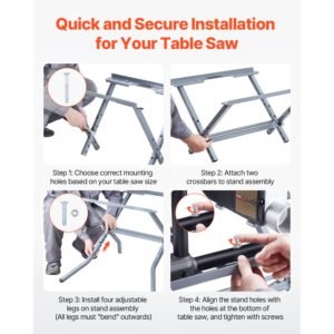 table saw folding stand, 350 lbs / 158.76 kg load capacity, portable compact table saw stand, heavy duty construction, easy storage, foldable design, universal for most brands of table saws