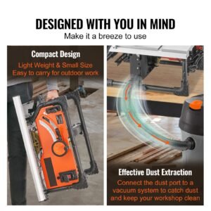 table saw for jobsite, 10 inch 15 amp, 25 in max rip capacity, cutting speed up to 4500rpm, 40t blade, portable compact tablesaw with sliding miter gauge for diy woodworking and furniture making