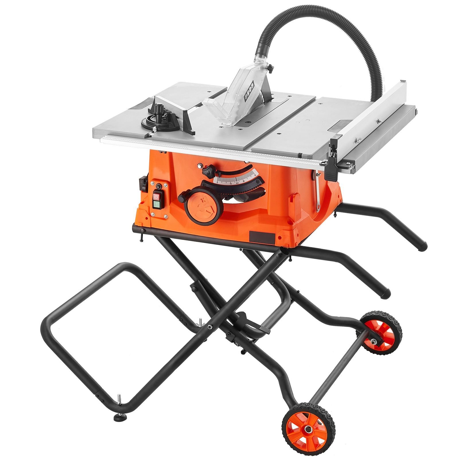 table saw with stand, 10 inch 15 amp, max rip 25 in, speed to 5000rpm, 40t blade, compact portable jobsite saw with sliding miter for wood & furniture crafting