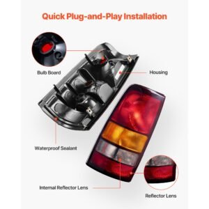 tail light assembly compatible with 1999 2003 chevy silverado 1999 2006 gmc sierra 1500 1500 hd 2500 2500 hd 3500, 2007 gmc sierra classic driver & passenger side taillights without bulbs (2pcs)