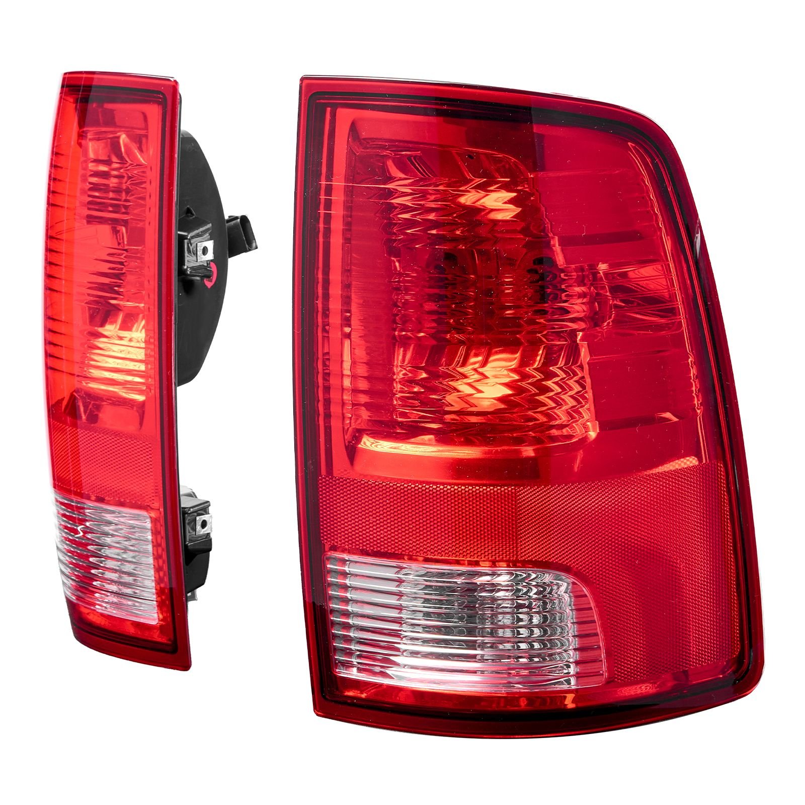 tail light assembly compatible with 2009 2018 dodge ram 1500 2500 3500, 2019 2020 dodge ram 1500 classic, halogen version left & right side taillight rear brake lamps with halogen bulbs, 2pcs