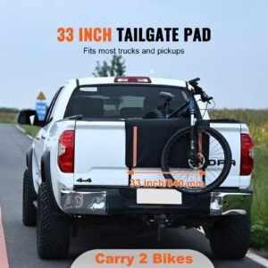 tailgate bike pad, 33" truck tailgate pad carry 2 mountain bikes, tailgate protection pad with reflective strips and tool pocket, universal tailgate pad for small size pickup trucks