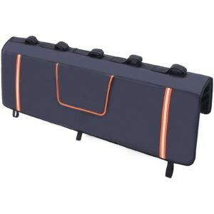 tailgate bike pad, 53" truck tailgate pad carry 5 mountain bikes, tailgate protection pad with reflective strips and tool pockets, tailgate pad with camera opening for mid size pickup trucks