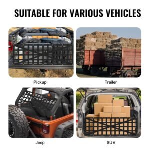 tailgate net, 54 in x 18 in, heavy duty cargo net for truck bed with 4 adjustable telescopic straps, cross reinforced design, extendable & durable, suitable for pickup, truck, trailer, jeep, suv
