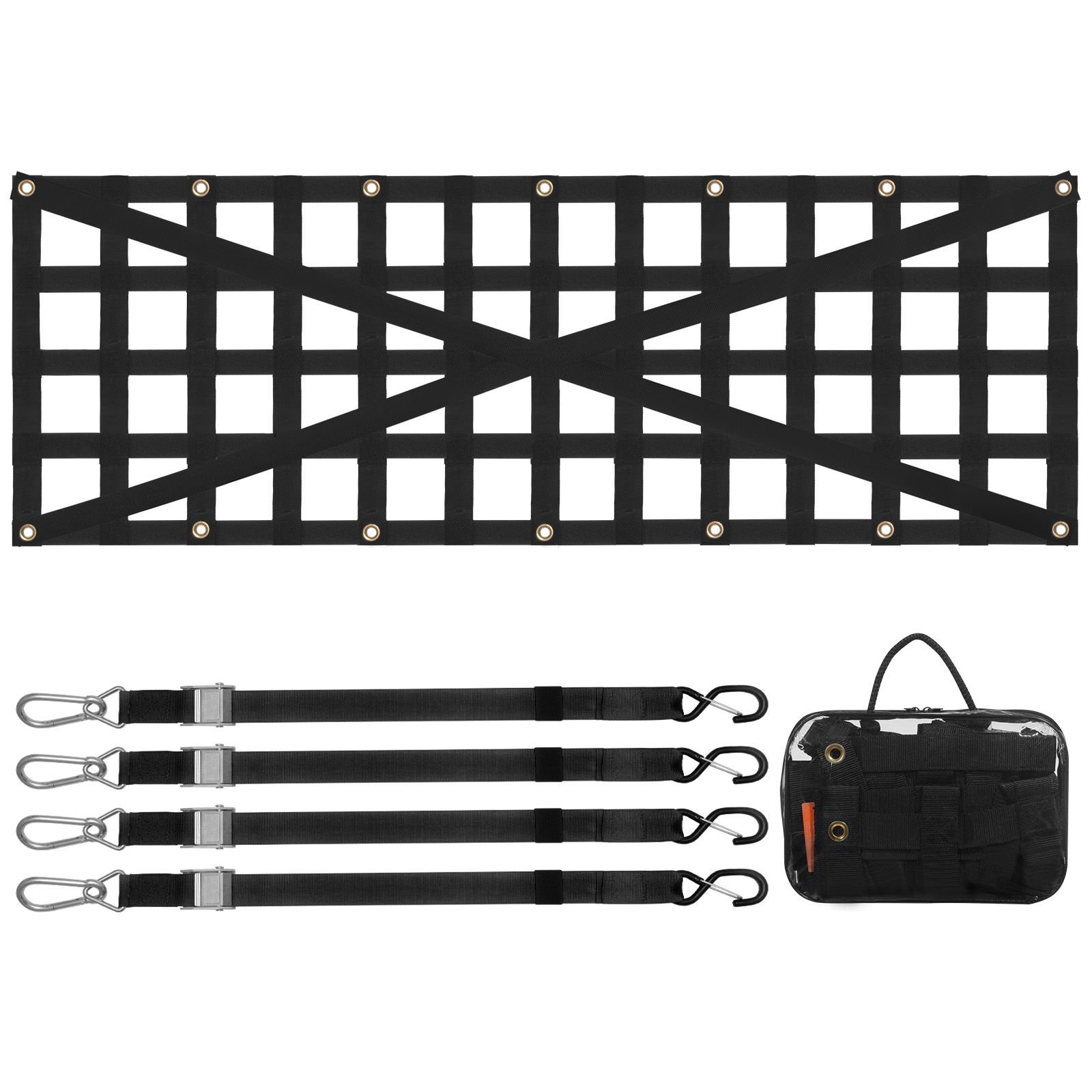 tailgate net, 54 in x 18 in, heavy duty cargo net for truck bed with 4 adjustable telescopic straps, cross reinforced design, extendable & durable, suitable for pickup, truck, trailer, jeep, suv