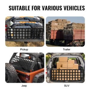 tailgate net, 60 in x 18 in, heavy duty cargo net for truck bed with 4 adjustable telescopic straps, extendable & durable, flexible adjustment, suitable for pickup, trailer, truck, jeep, suv