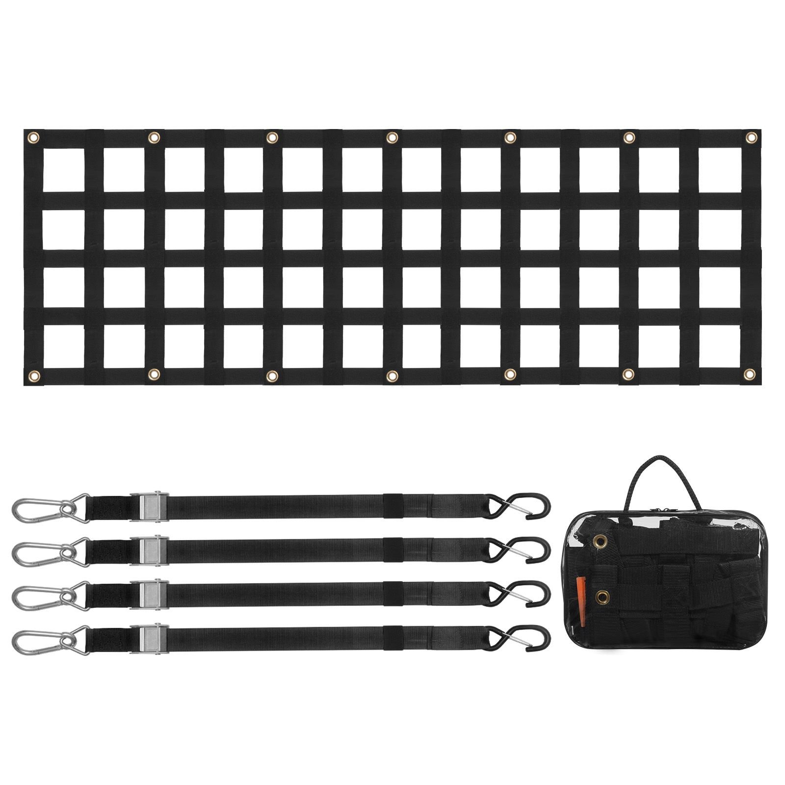 tailgate net, 60 in x 18 in, heavy duty cargo net for truck bed with 4 adjustable telescopic straps, extendable & durable, flexible adjustment, suitable for pickup, trailer, truck, jeep, suv